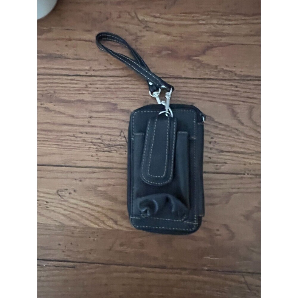 ROLFS Vintage Black Leather Small Phone Wallet ID Wristlet